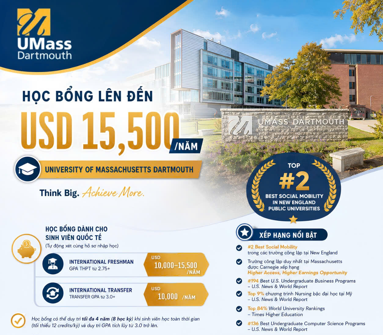 học bổng UNIVERSITY OF MASSACHUSETTS DARTMOUTH